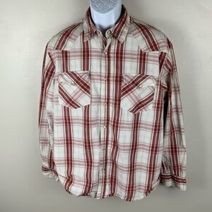 Red Camel‎ Shirt Mens Large Multicolor Plaid Pearl Snap Western Flap Pockets
